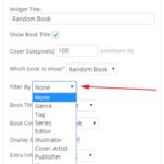 screenshot of filter options including genre, tag, series, editor, illustrator, cover artist, publisher