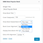 screenshot of Most Popular Book widget. Options for All time, this year, this month, and this week.
