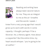 screenshot: Author Bio widget shows photo and bio